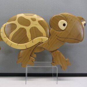 Hand Crafted Tortoise / Turtle Plaque Wall Hang. 4 Wood Types 17x9 inches. Tiki